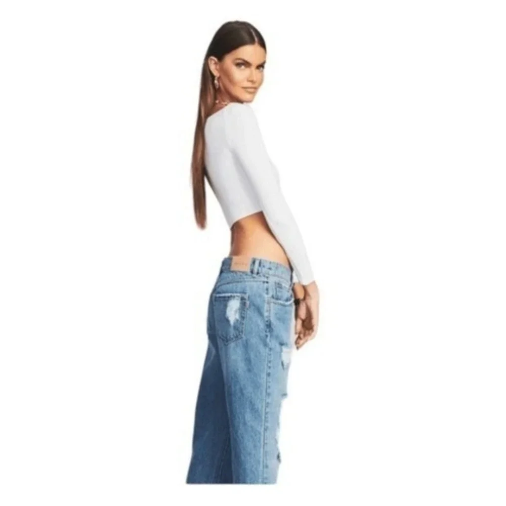 SER.O.YA Ellis Top White Soft‎ Jersey Long Sleeve Cropped Twist Cutout XS